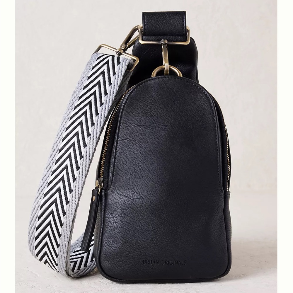 Urban Originals Black Crossbody Sling Bag with Patterned Strap